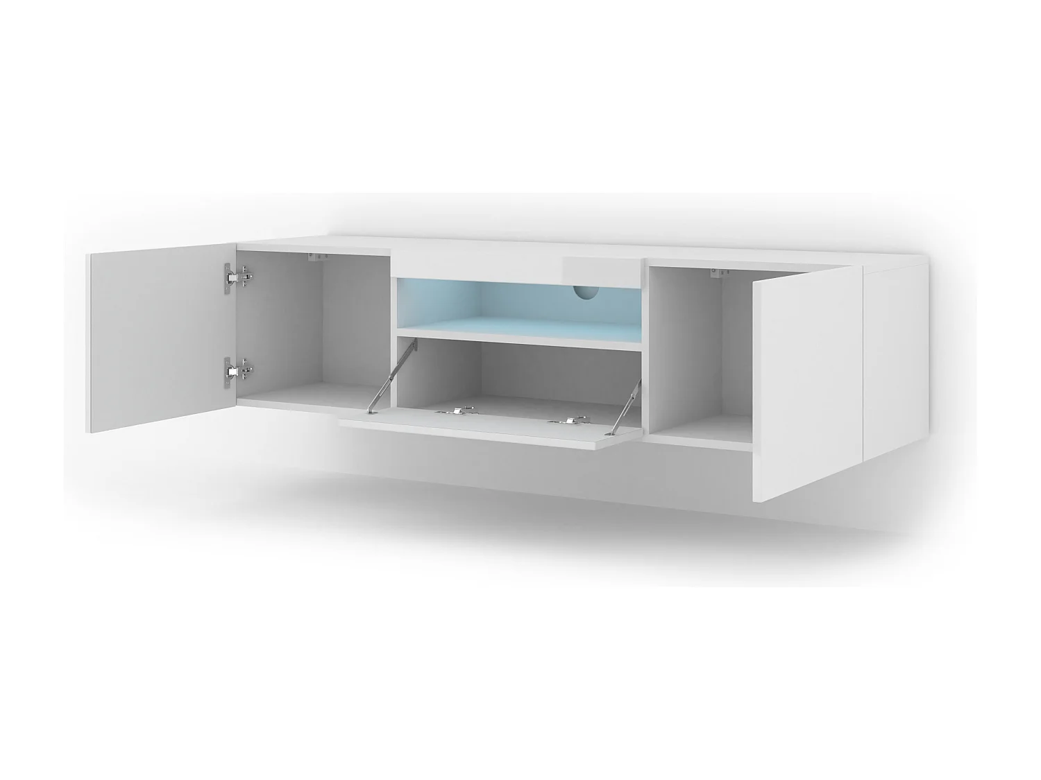 Meuble TV AURA 150 cm blanc mat universel + LED