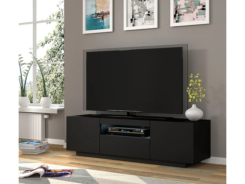TV-Schrank AURA 150 cm schwarz matt universell + LED
