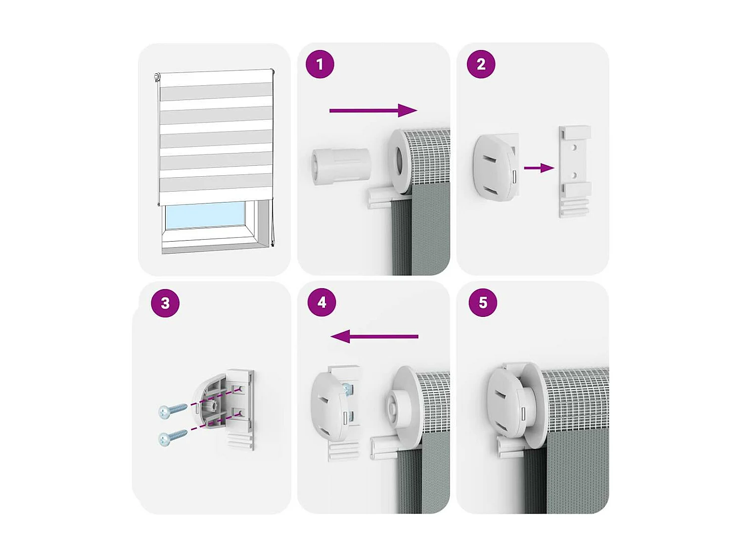 Zebra rolgordijn 135x230 cm stofbreedte 130,9 cm lichtgrijs