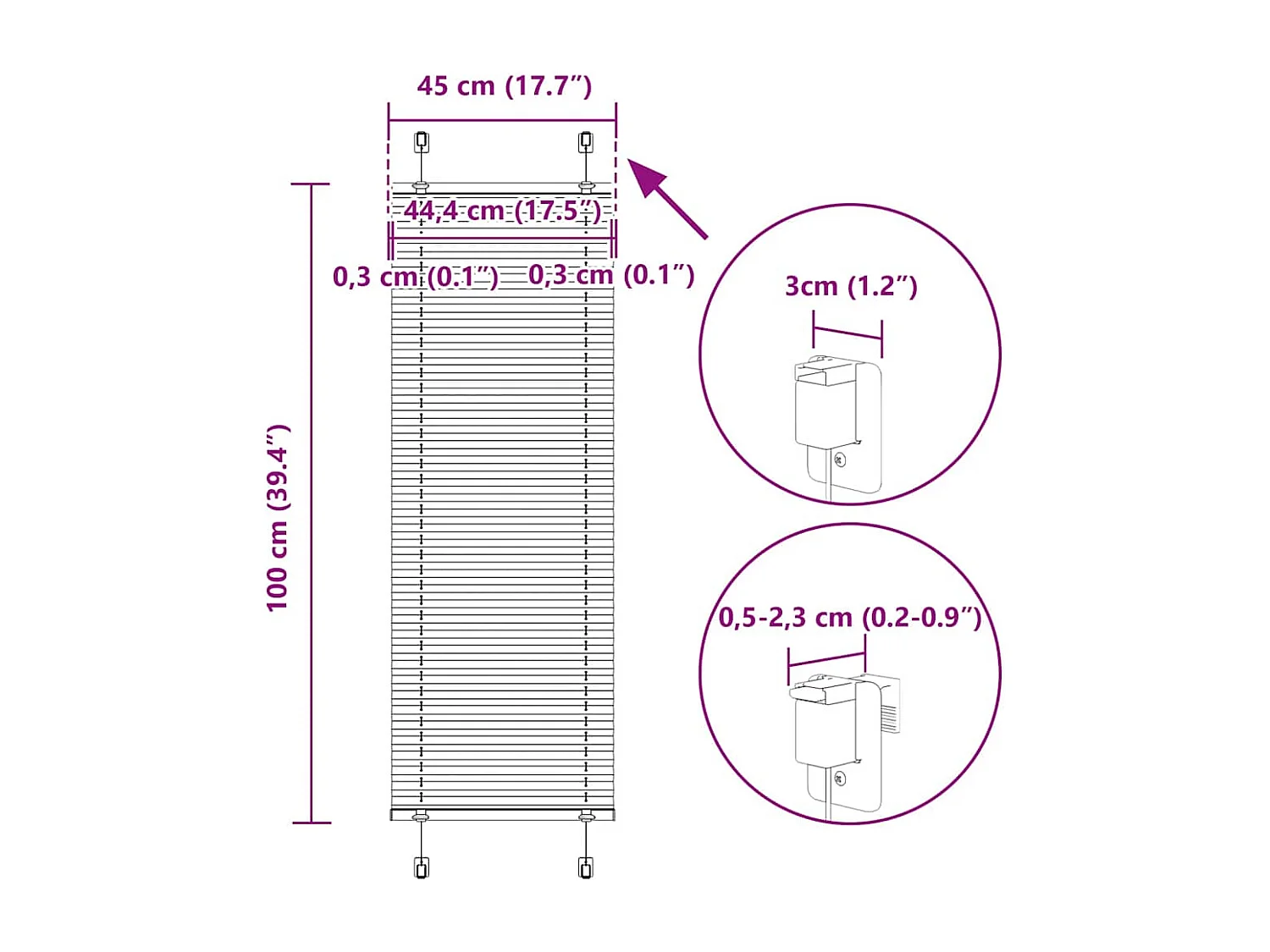 Estor Plisado verde petróleo 45x100 cm Tela Ancho 44,4 cm