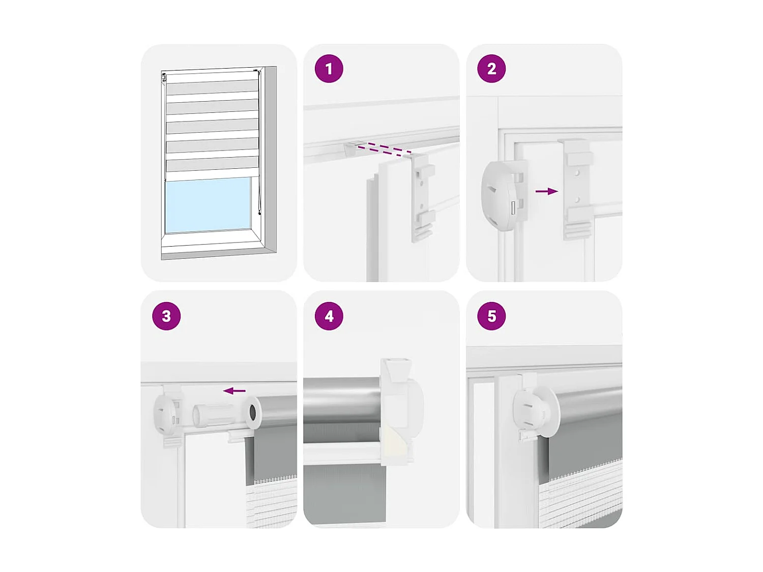 Estore de rolo 120 x 175 cm, linhas de zebra / Branca