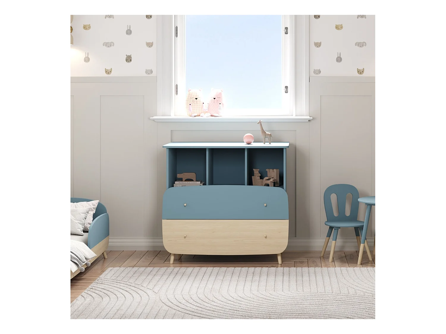Commode en bois avec 2 tiroirs LOUISON bleu - CO214
