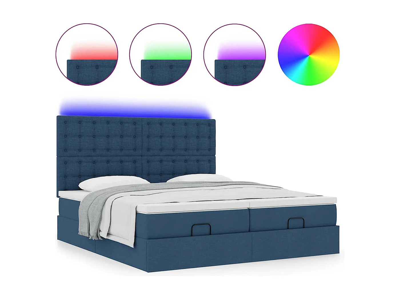 Cadre de lit ottoman avec matelas bleu 160x200 cm tissu