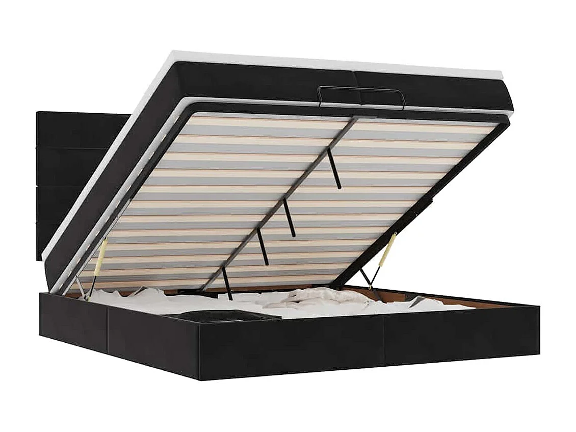 Cadre de lit ottoman avec matelas noir 200x200cm velours