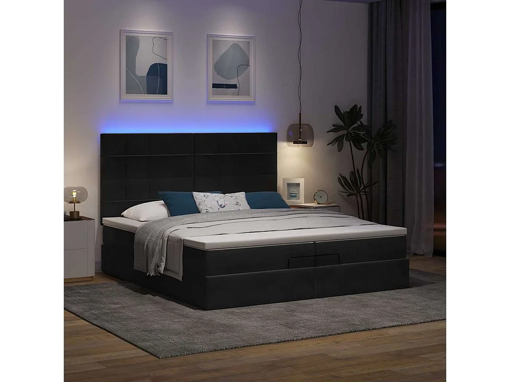 Cadre de lit ottoman avec matelas noir 200x200cm velours