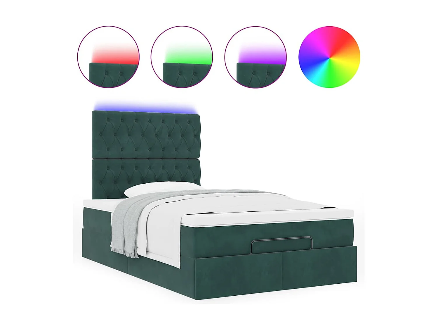 Cadre de lit ottoman avec matelas vert foncé 120x200 cm velours