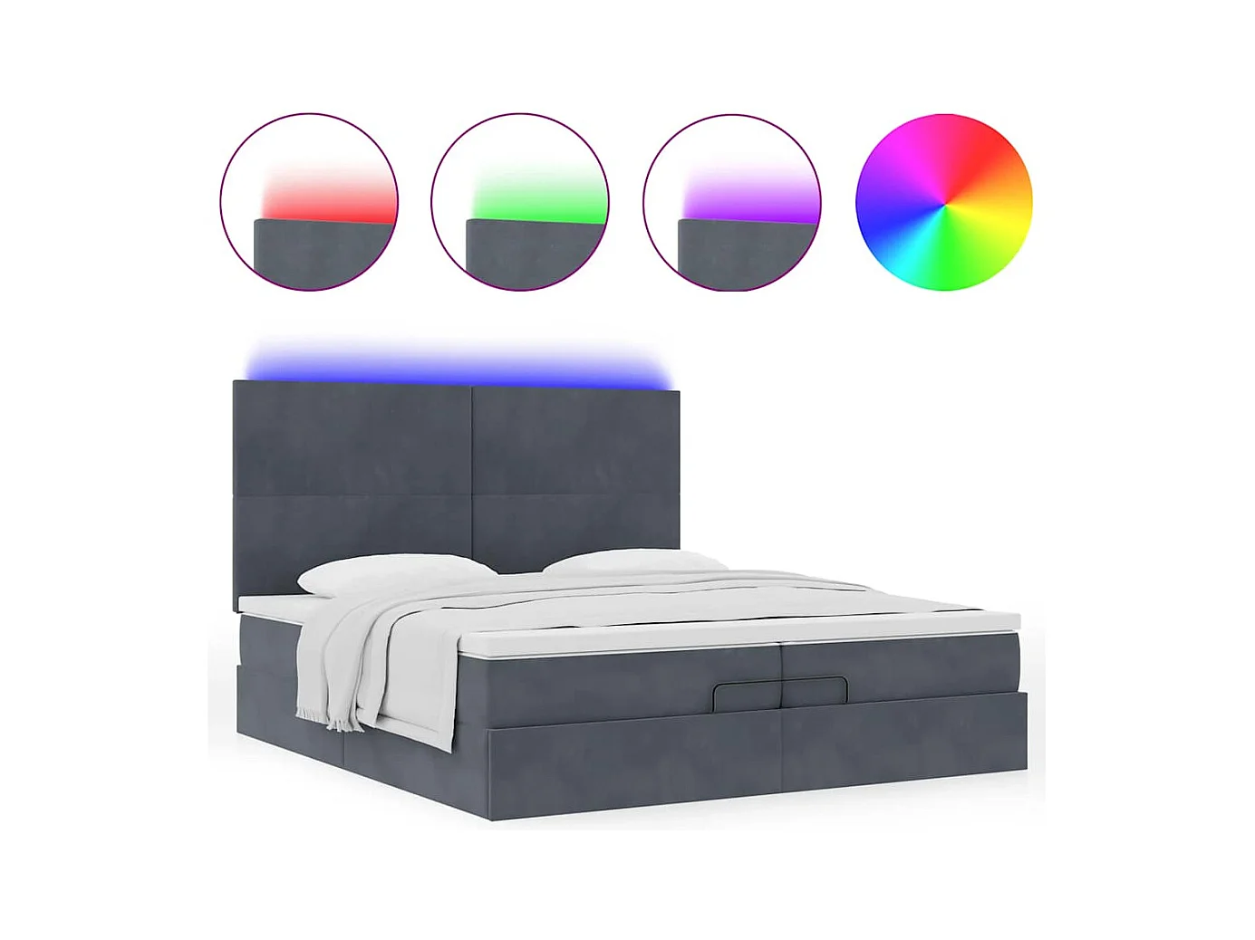 Cadre de lit ottoman avec matelas gris foncé 200x200 cm velours