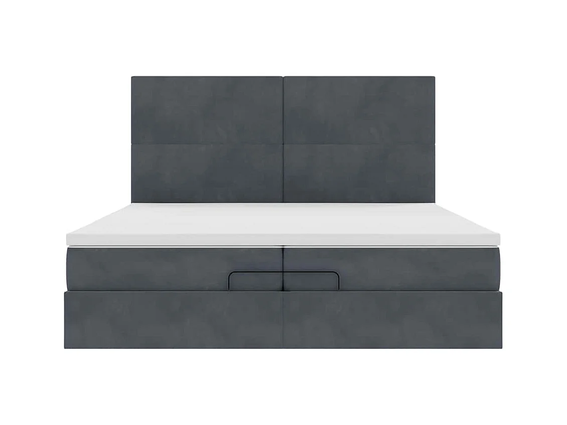 Cadre de lit ottoman avec matelas gris foncé 200x200 cm velours