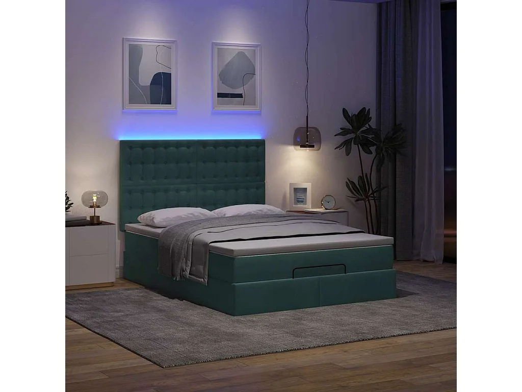 Cadre de lit ottoman avec matelas vert foncé 140x190 cm velours