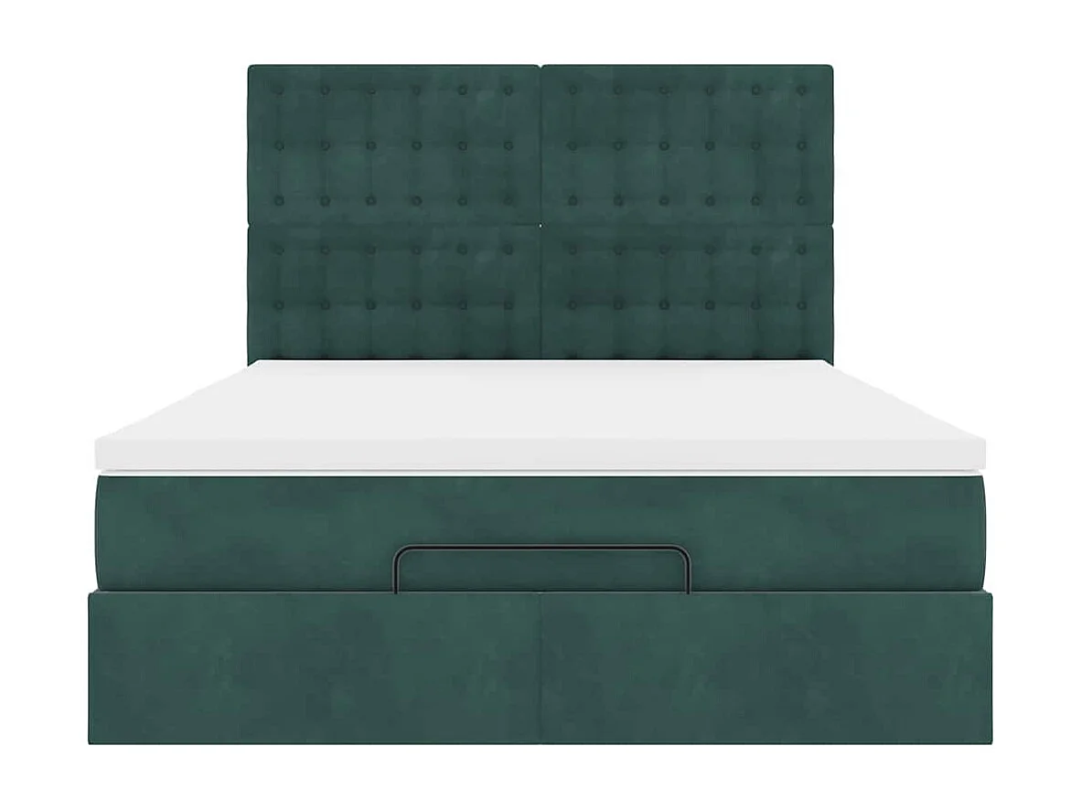 Cadre de lit ottoman avec matelas vert foncé 140x190 cm velours