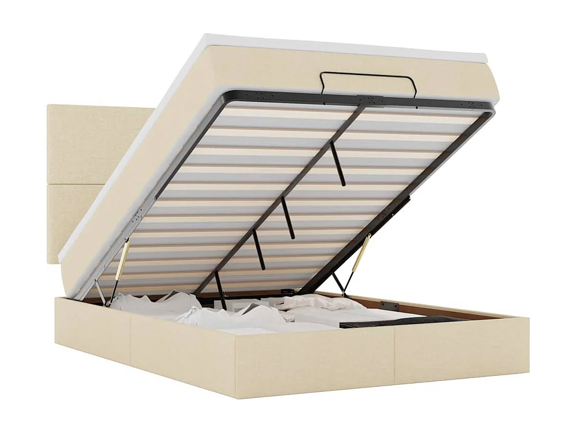 Estrutura de cama otomana com creme de colchão 140x190cm tecido