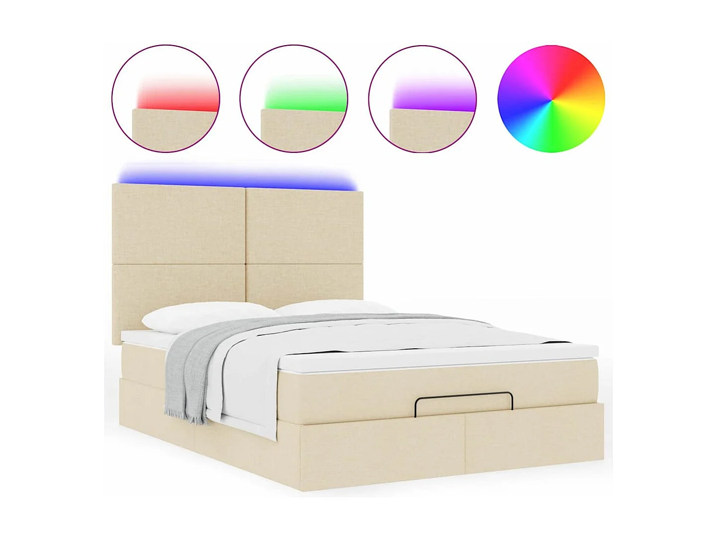 Estrutura de cama otomana com creme de colchão 140x190cm tecido