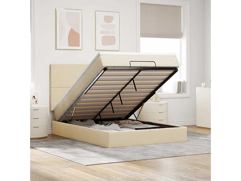 Estrutura de cama otomana com creme de colchão 140x190cm tecido