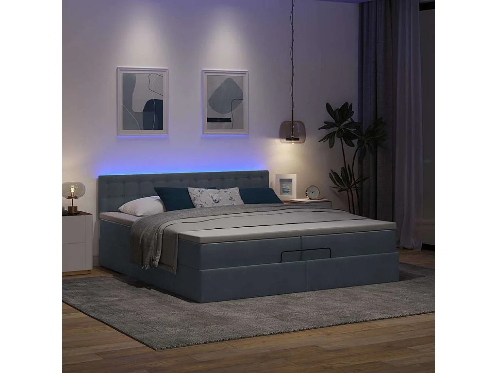 Cadre de lit ottoman avec matelas gris foncé 200x200 cm velours