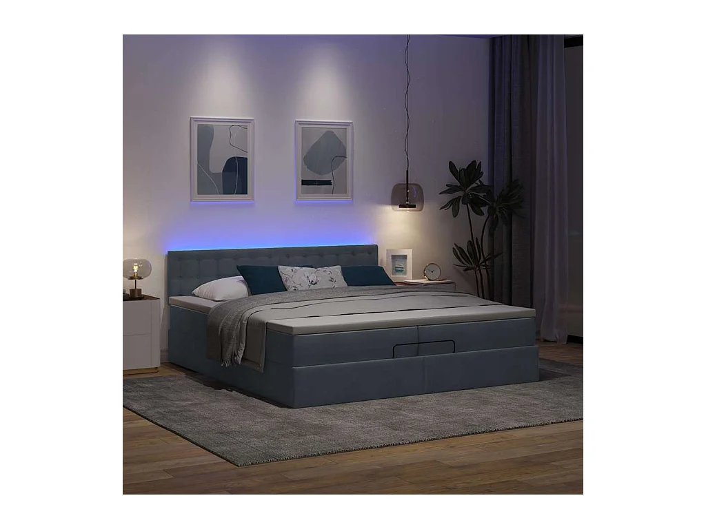 Cadre de lit ottoman avec matelas gris foncé 200x200 cm velours