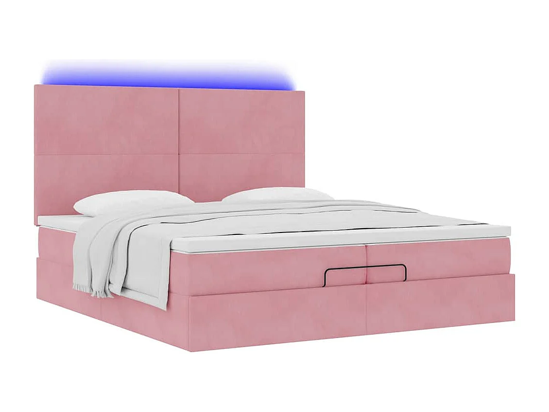 Cadre de lit ottoman avec matelas rose 200x200 cm velours