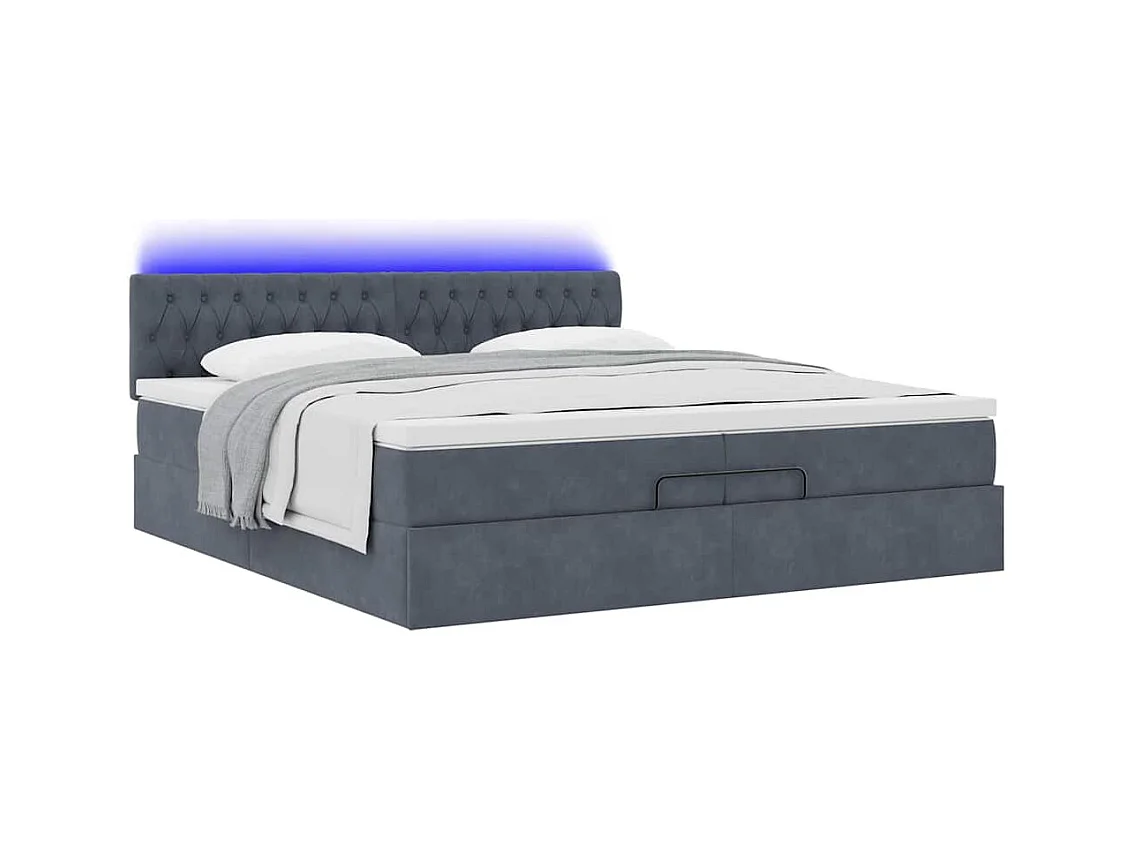 Cadre de lit ottoman avec matelas gris foncé 200x200 cm velours