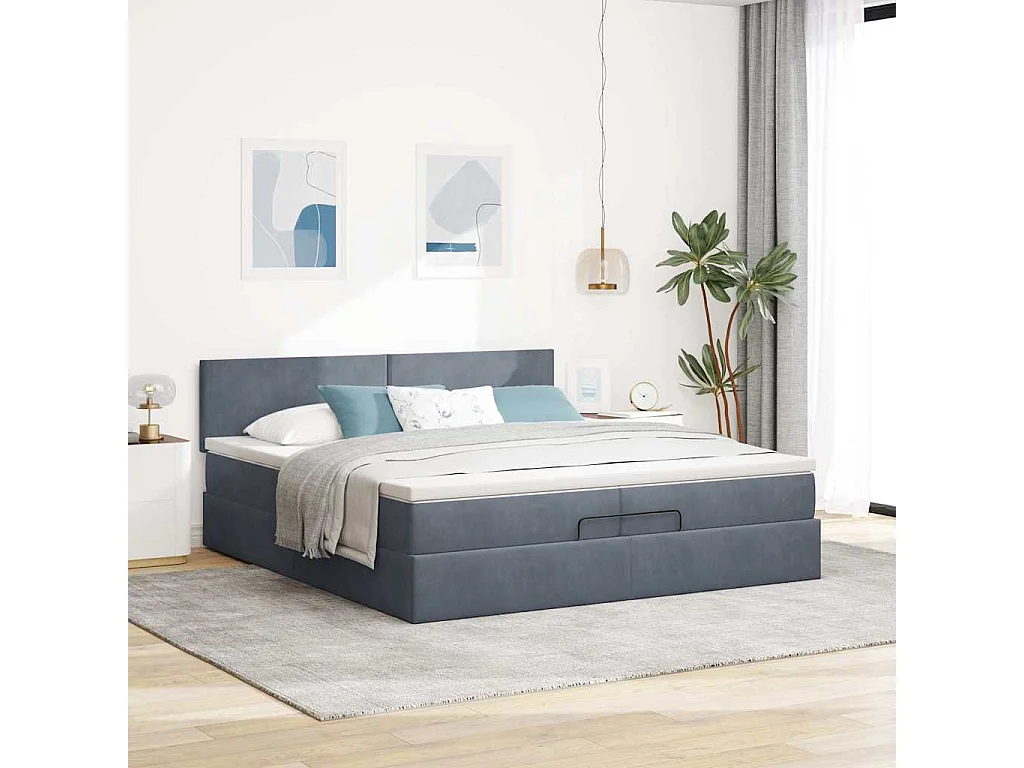 Cadre de lit ottoman avec matelas gris foncé 200x200 cm velours