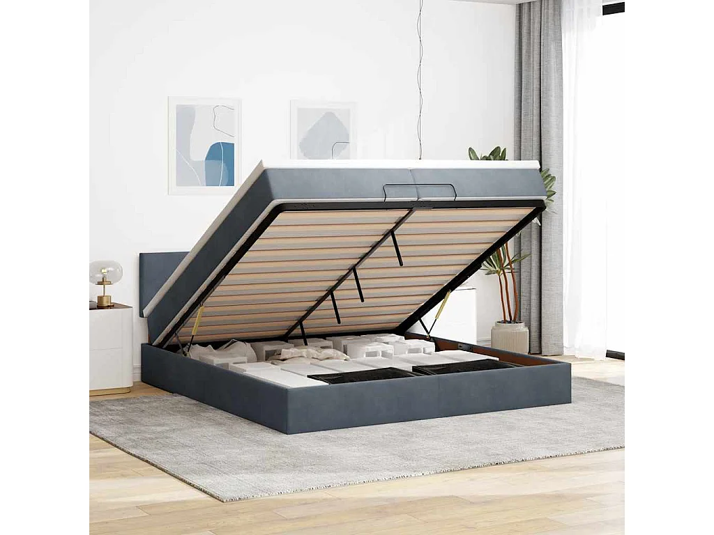 moldura de cama otomana  com colchão cinza escuro veludo