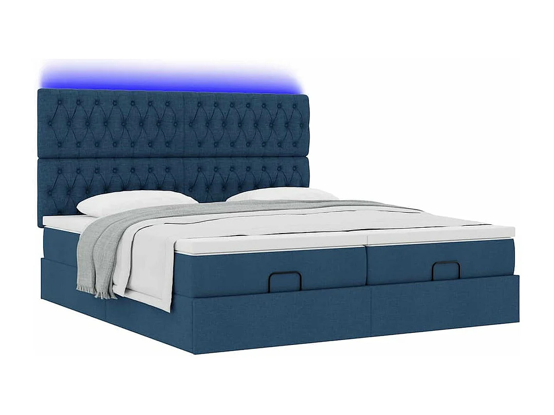 Cadre de lit ottoman avec matelas bleu 160x200 cm tissu