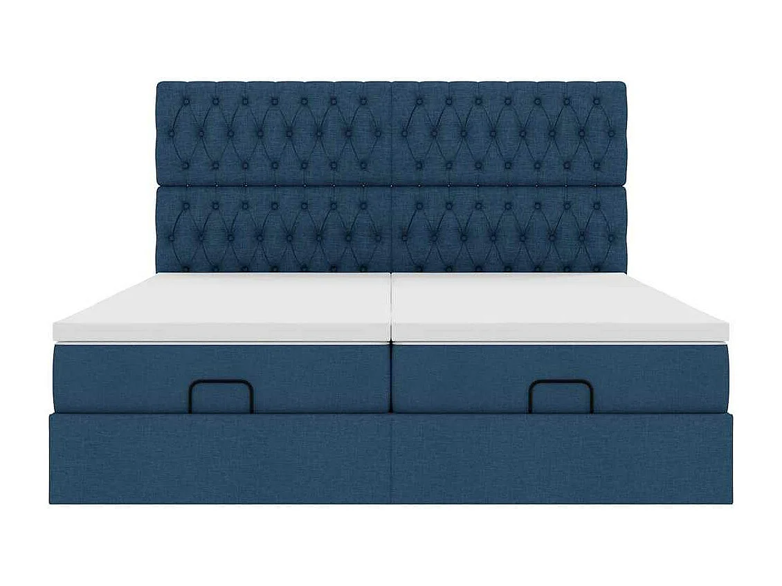 Cadre de lit ottoman avec matelas bleu 160x200 cm tissu