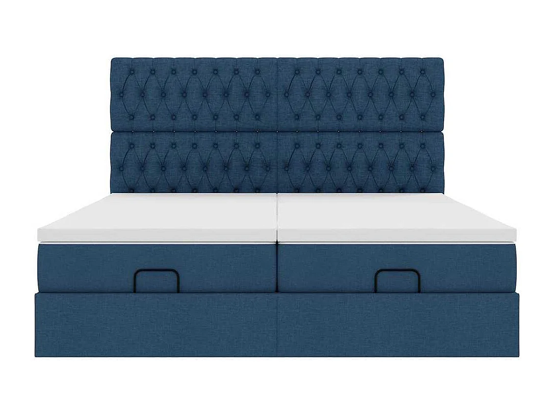 Cadre de lit ottoman avec matelas bleu 160x200 cm tissu