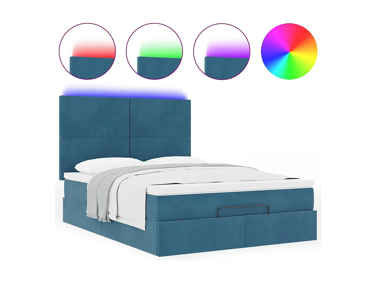 Cadre de lit ottoman avec matelas bleu foncé 140x200 cm velours