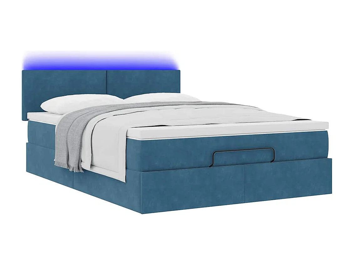 Cadre de lit ottoman avec matelas bleu foncé 140x200 cm velours
