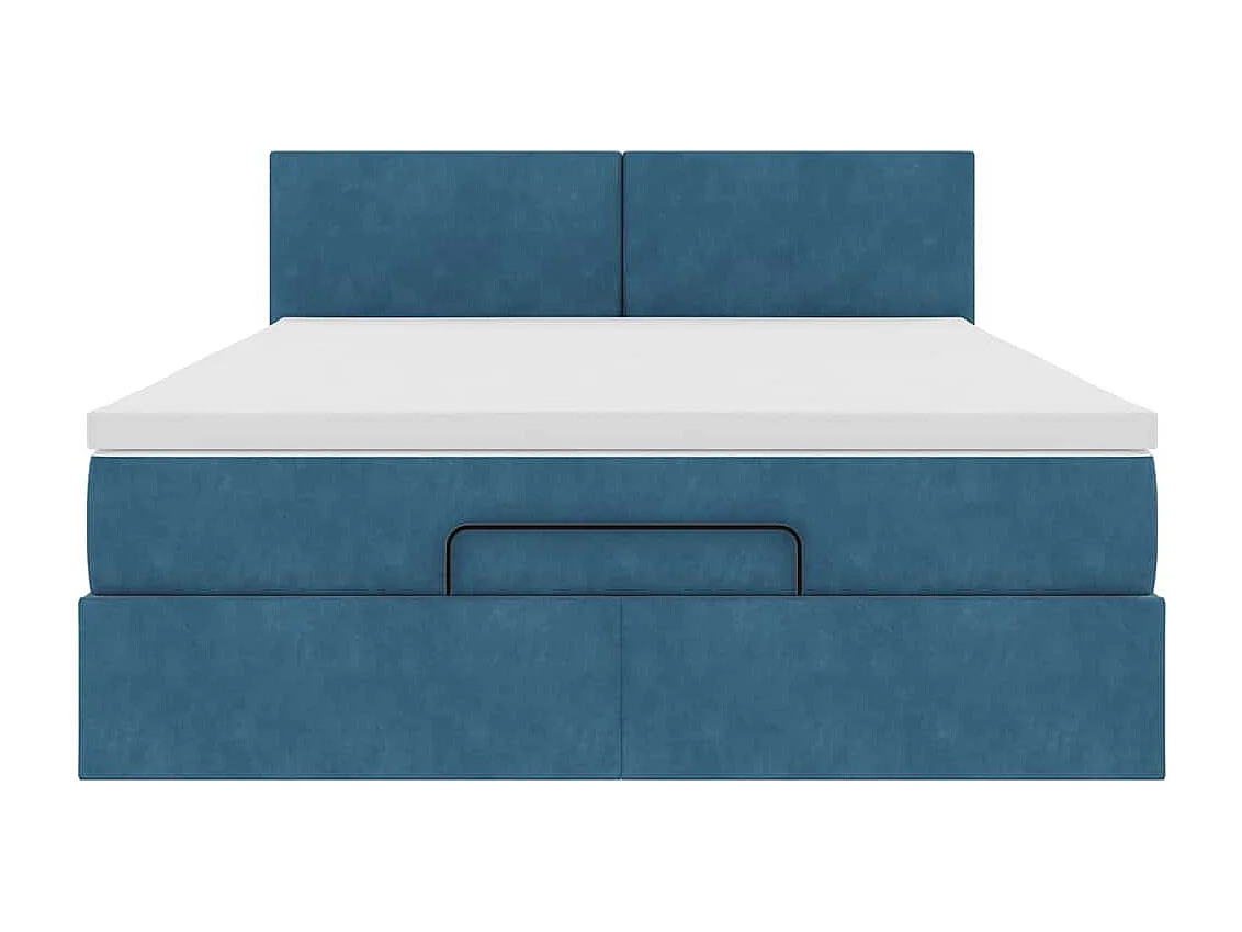 Cadre de lit ottoman avec matelas bleu foncé 140x200 cm velours