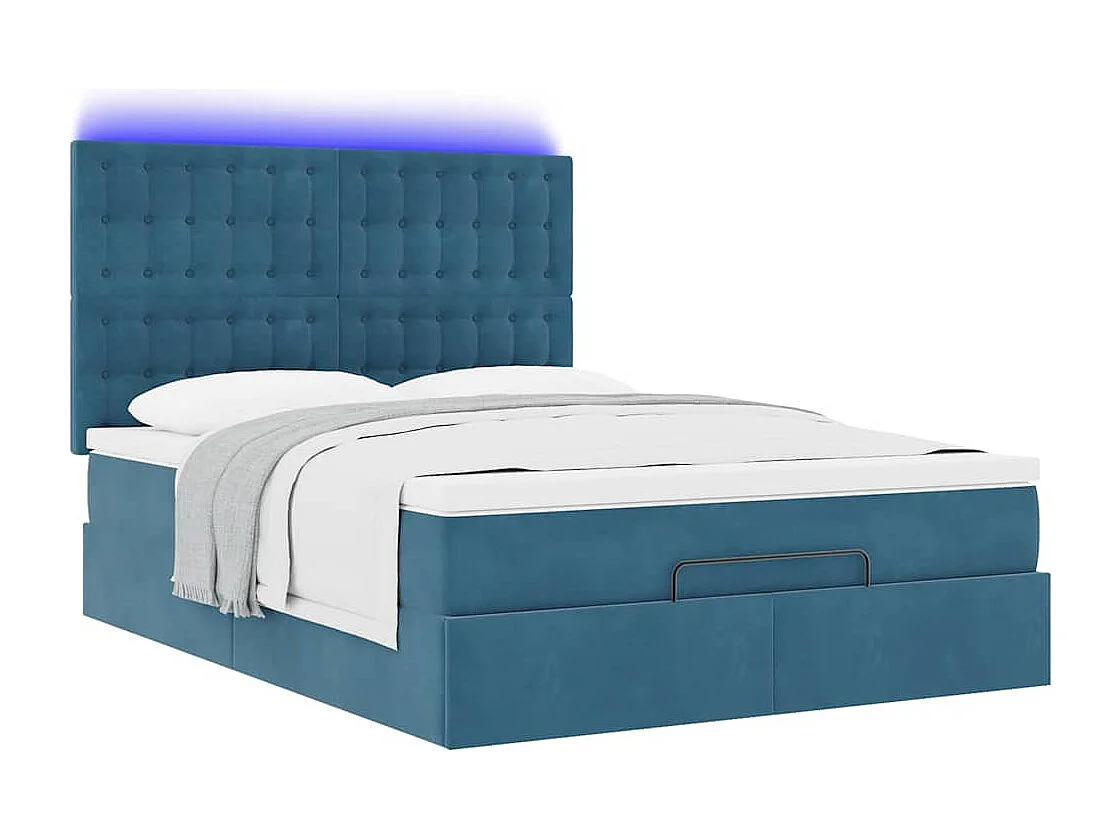 Cadre de lit ottoman avec matelas bleu foncé 140x200 cm velours