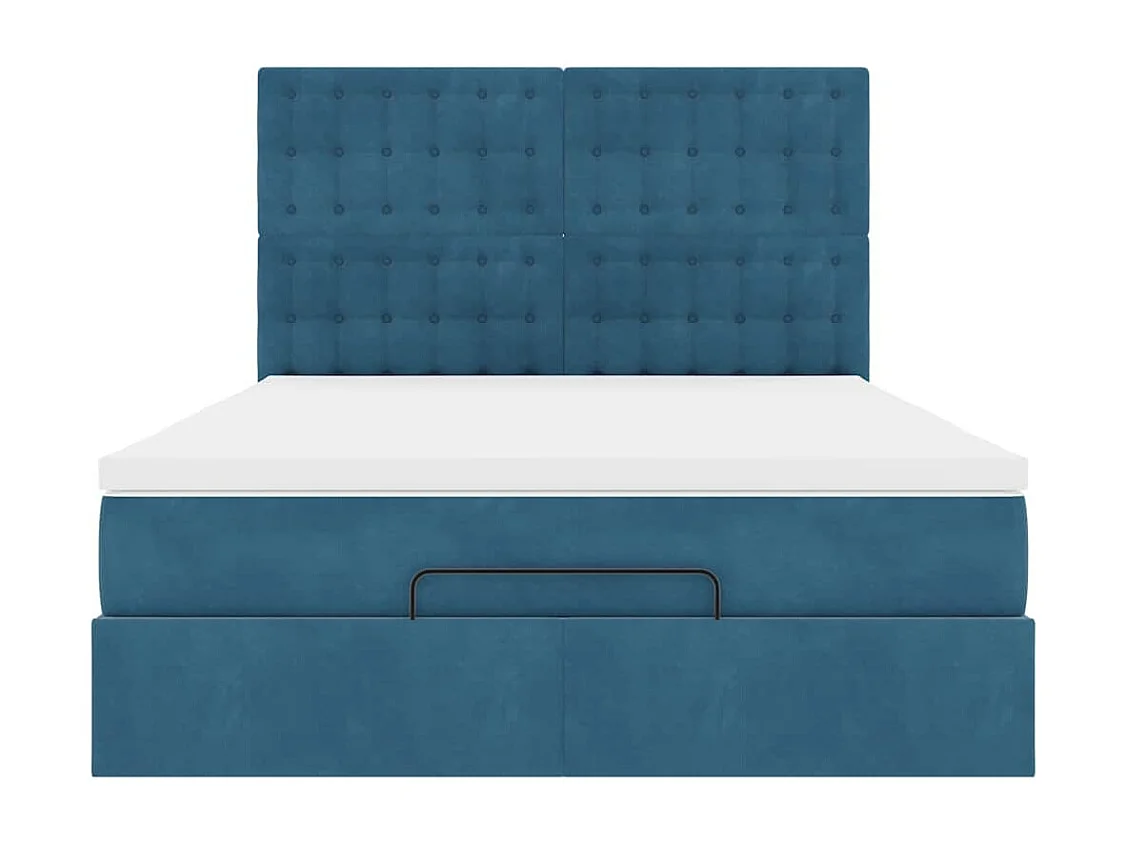 Cadre de lit ottoman avec matelas bleu foncé 140x200 cm velours