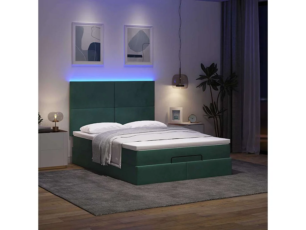 Cadre de lit ottoman avec matelas vert foncé 140x190 cm velours