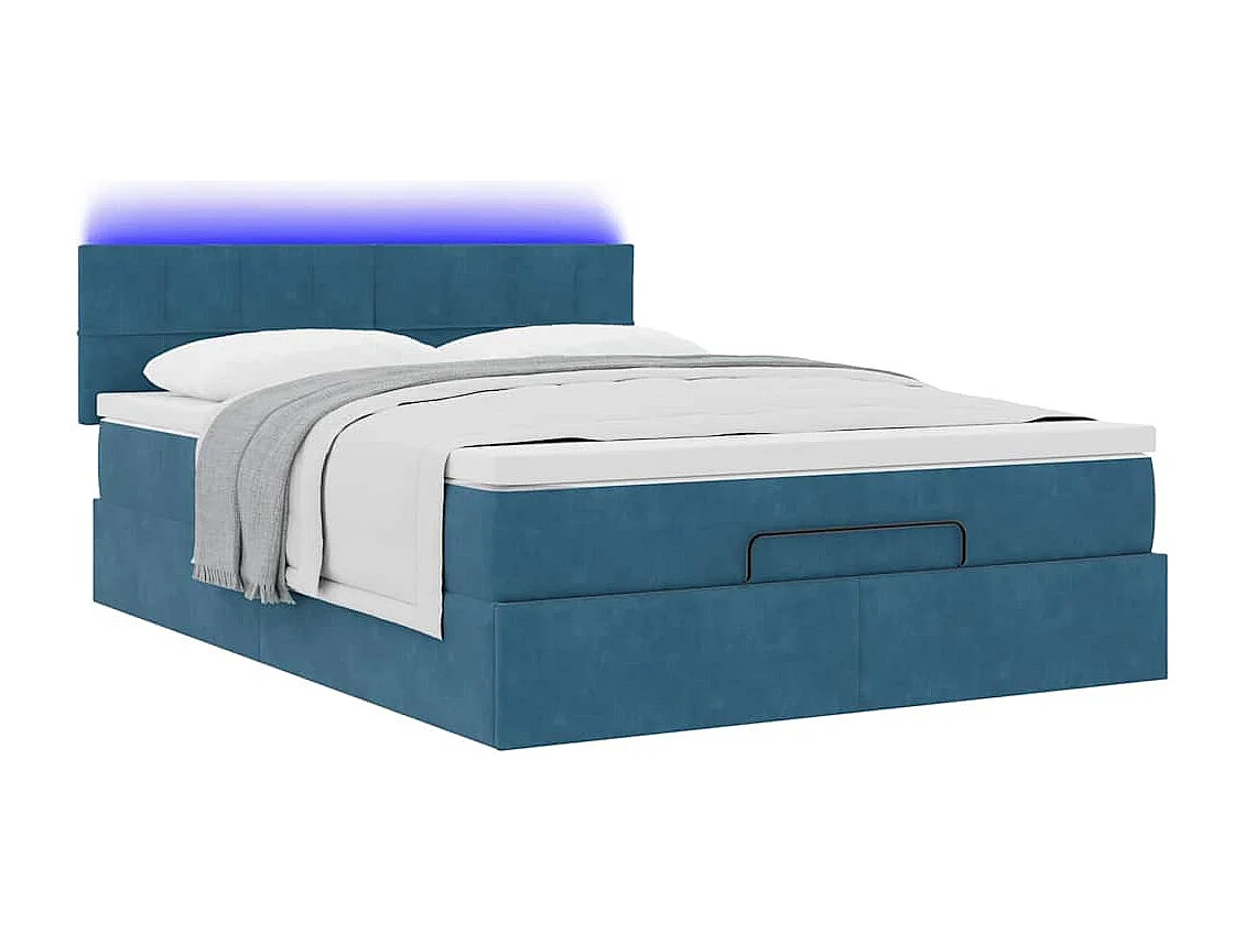 Cadre de lit ottoman avec matelas bleu foncé 140x200 cm velours