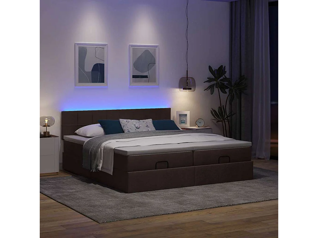 Cadre de lit ottoman avec matelas marron foncé 160x200 cm tissu