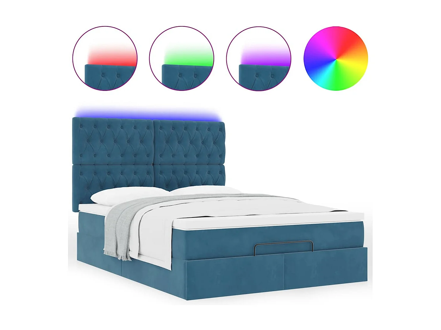 Cadre de lit ottoman avec matelas bleu foncé 140x200 cm velours