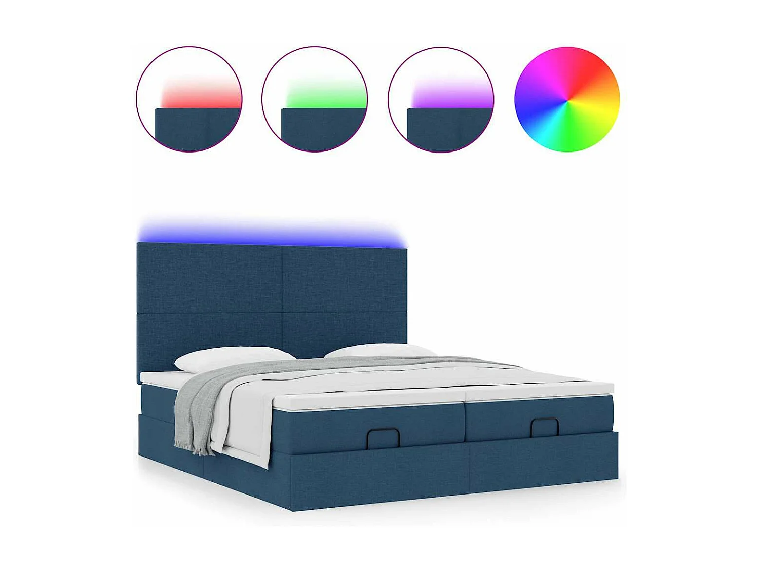 Cadre de lit ottoman avec matelas bleu 160x200 cm tissu