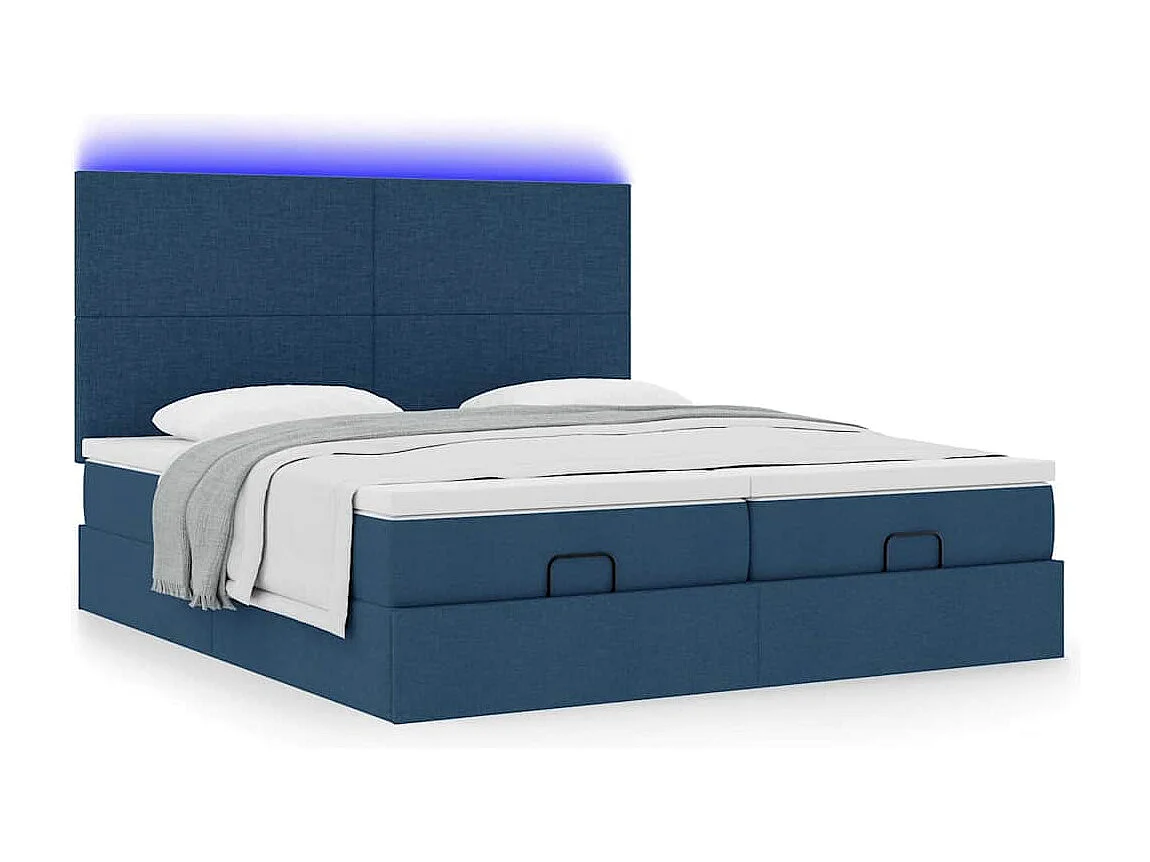 Cadre de lit ottoman avec matelas bleu 160x200 cm tissu