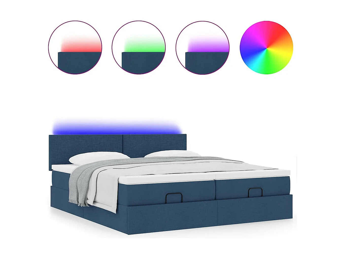 Cadre de lit ottoman avec matelas bleu 160x200 cm tissu