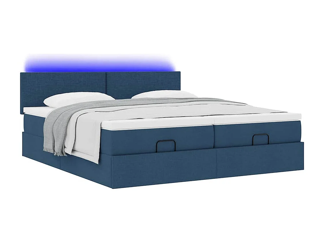 Cadre de lit ottoman avec matelas bleu 160x200 cm tissu