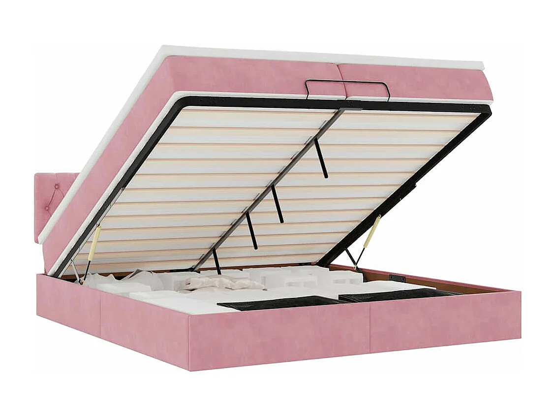 Estructura de cama otomana colchones terciopelo rosa 200x200cm