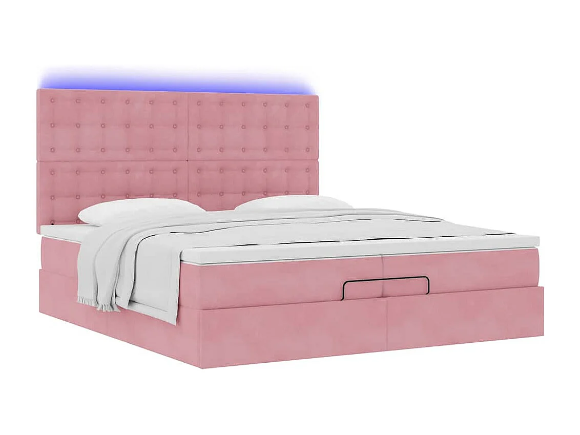 Cadre de lit ottoman avec matelas rose 200x200 cm velours