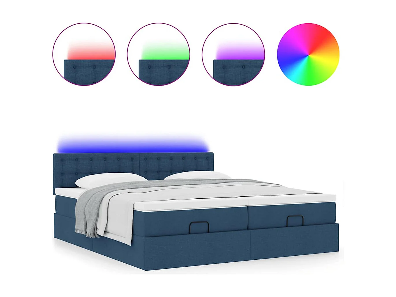 Cadre de lit ottoman avec matelas bleu 160x200 cm tissu