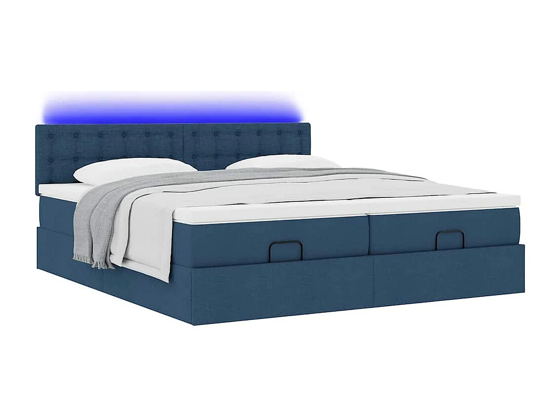 Cadre de lit ottoman avec matelas bleu 160x200 cm tissu