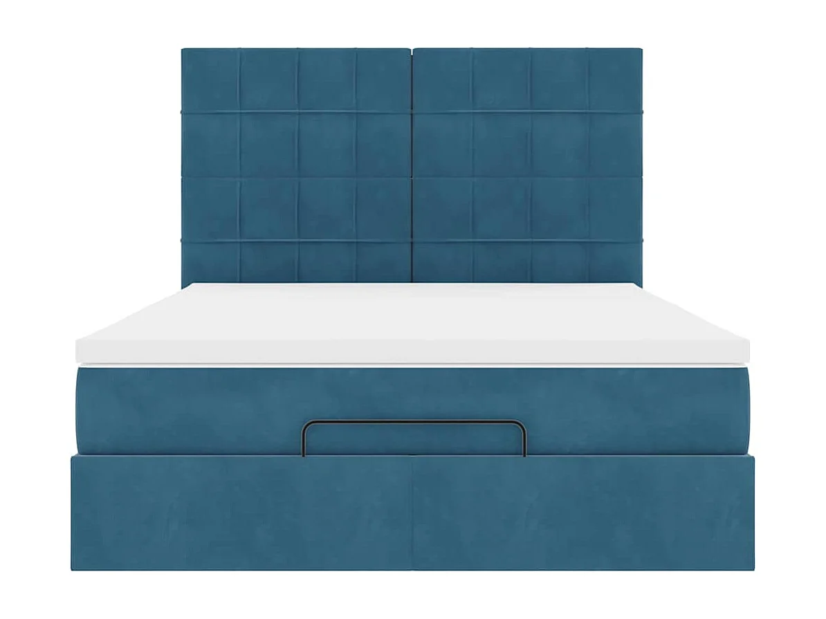Cadre de lit ottoman avec matelas bleu foncé 140x200 cm velours