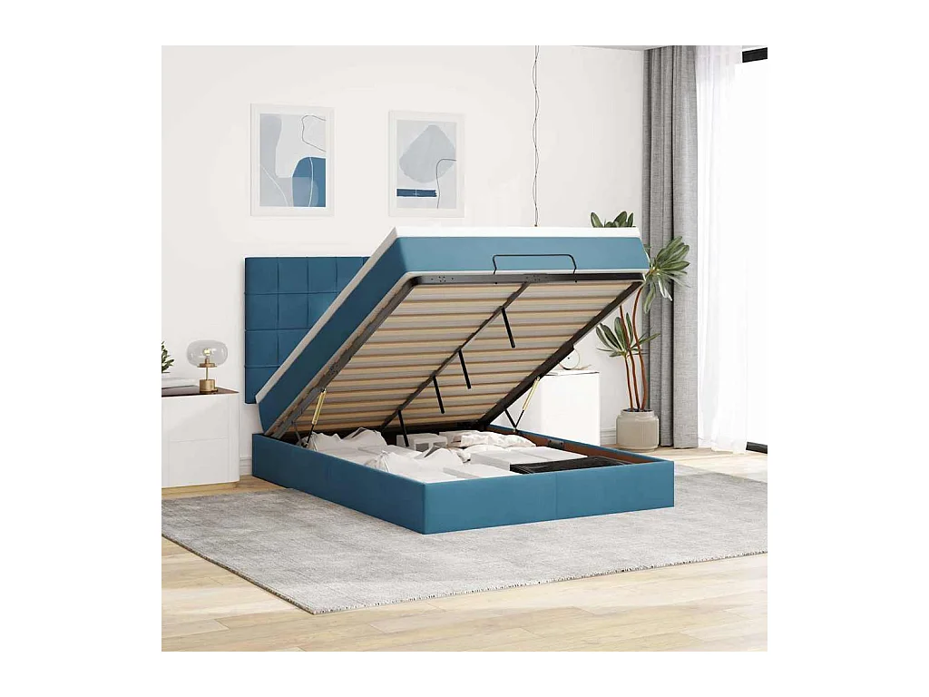 Estructura de cama otomana con colchones azul oscuro 140x200 cm