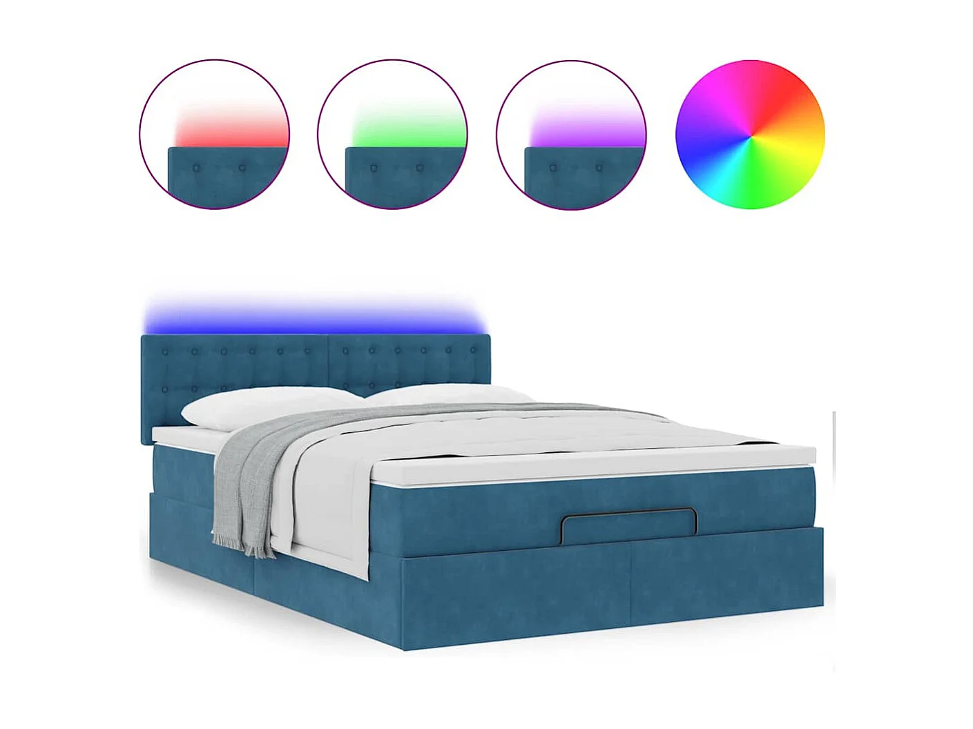 Cadre de lit ottoman avec matelas bleu foncé 140x200 cm velours