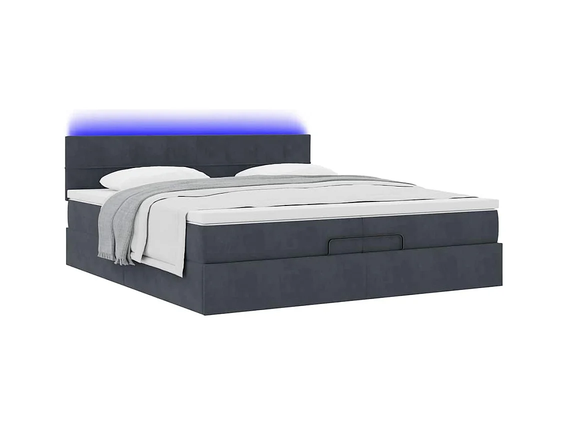 Cadre de lit ottoman avec matelas gris foncé 200x200 cm velours