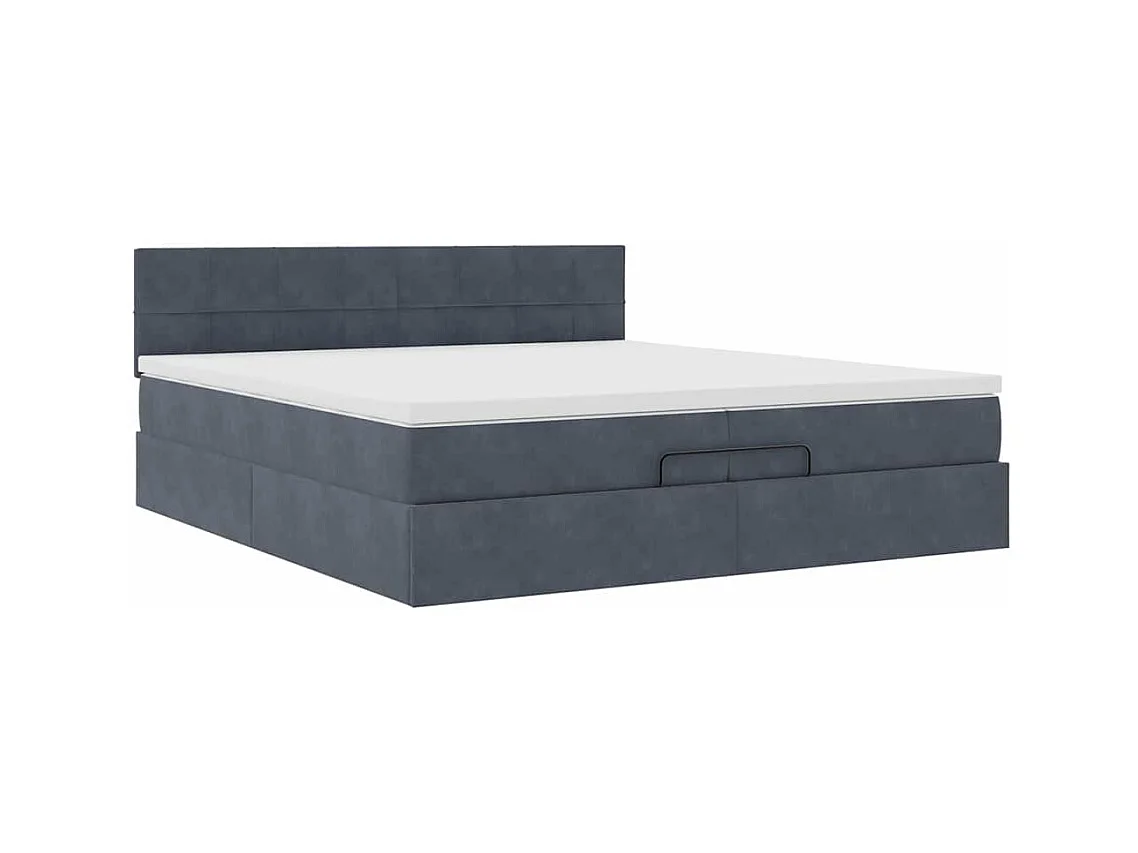 Cadre de lit ottoman avec matelas gris foncé 200x200 cm velours