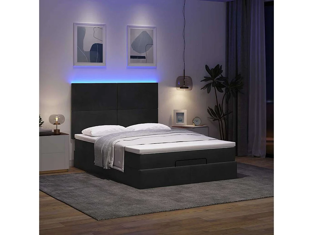 Cadre de lit ottoman avec matelas noir 140x190 cm velours