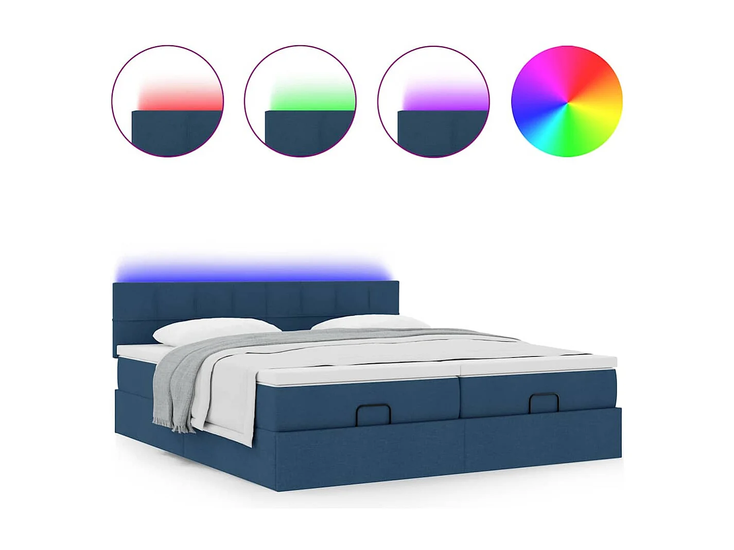 Cadre de lit ottoman avec matelas bleu 160x200 cm tissu